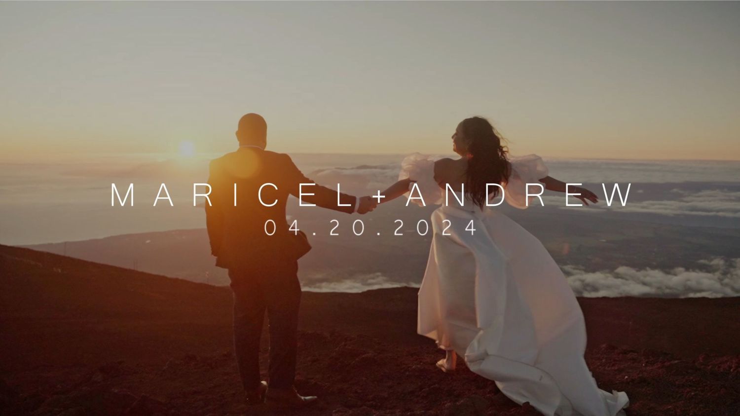 Maui wedding videographer-photographer photo against beautiful Maui Haleakala sunset by ohwowfotos.