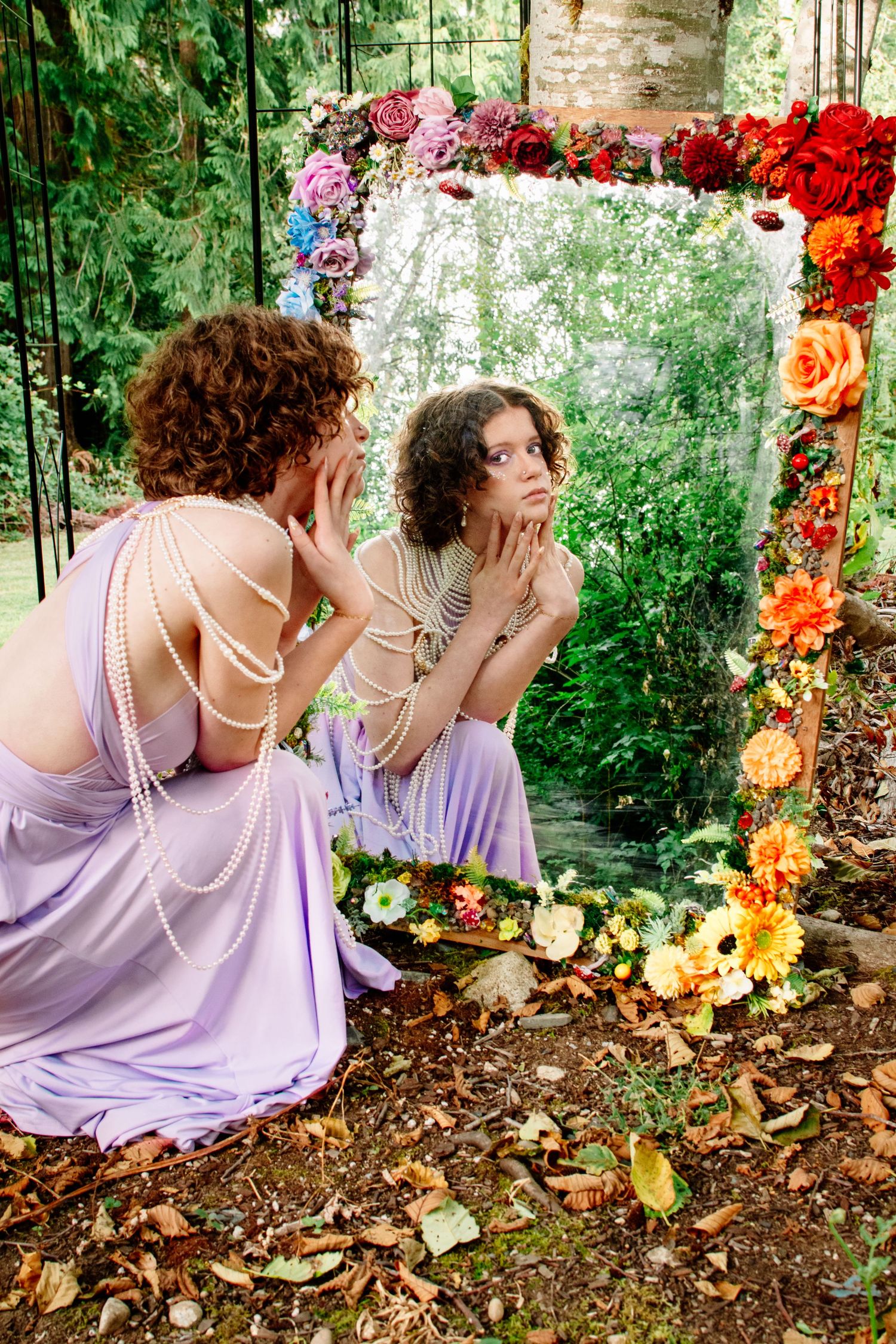 Reflection portrait with custom mirror prop at styled shoot in Washington.