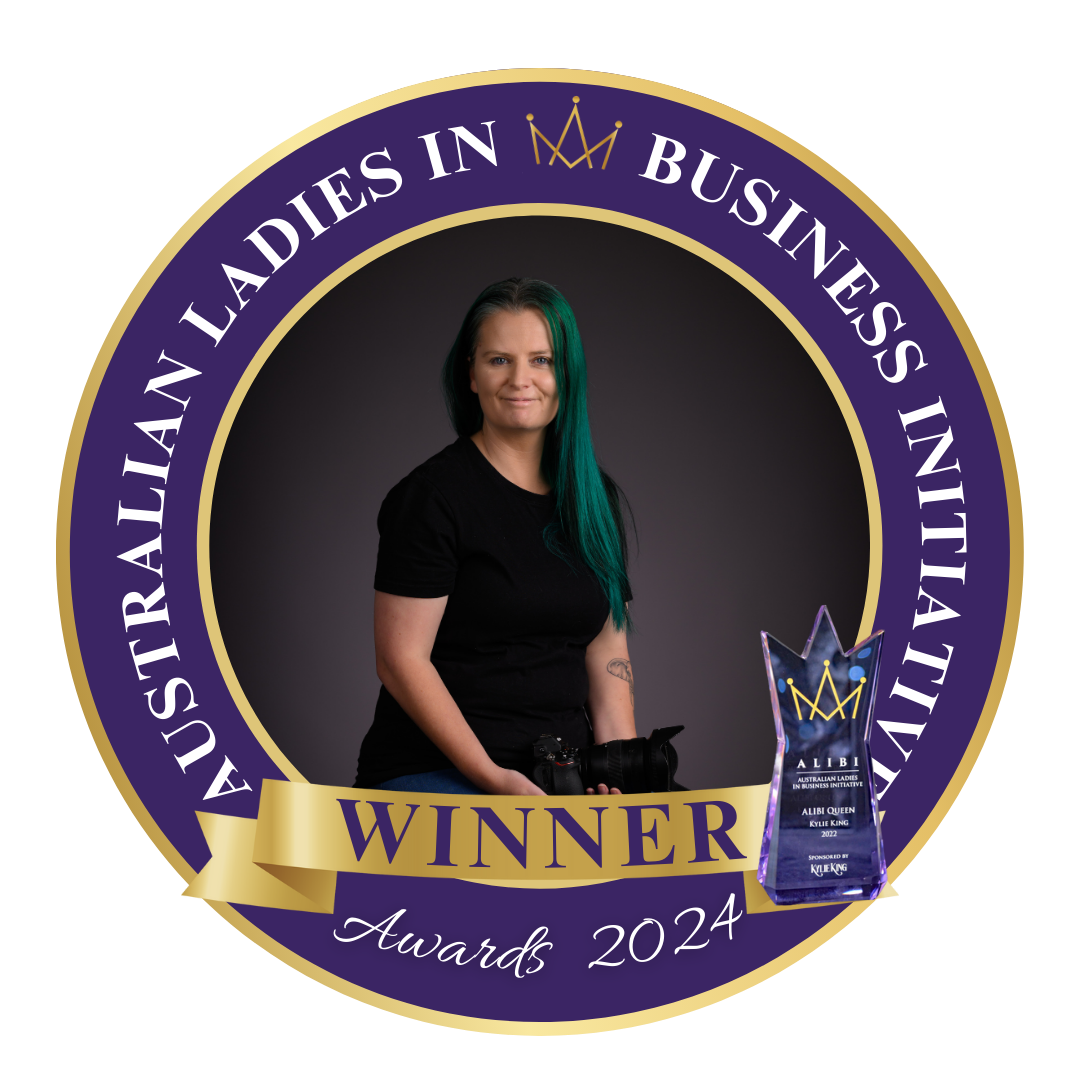 Elegant purple and gold business awards banner with crown emblems and winner designation.