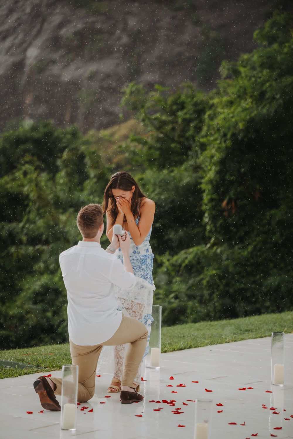 Saint Lucia Photographer captures Rainy surprise Proposal Photoshoot at Sugar Beach Viceroy in St Lucia