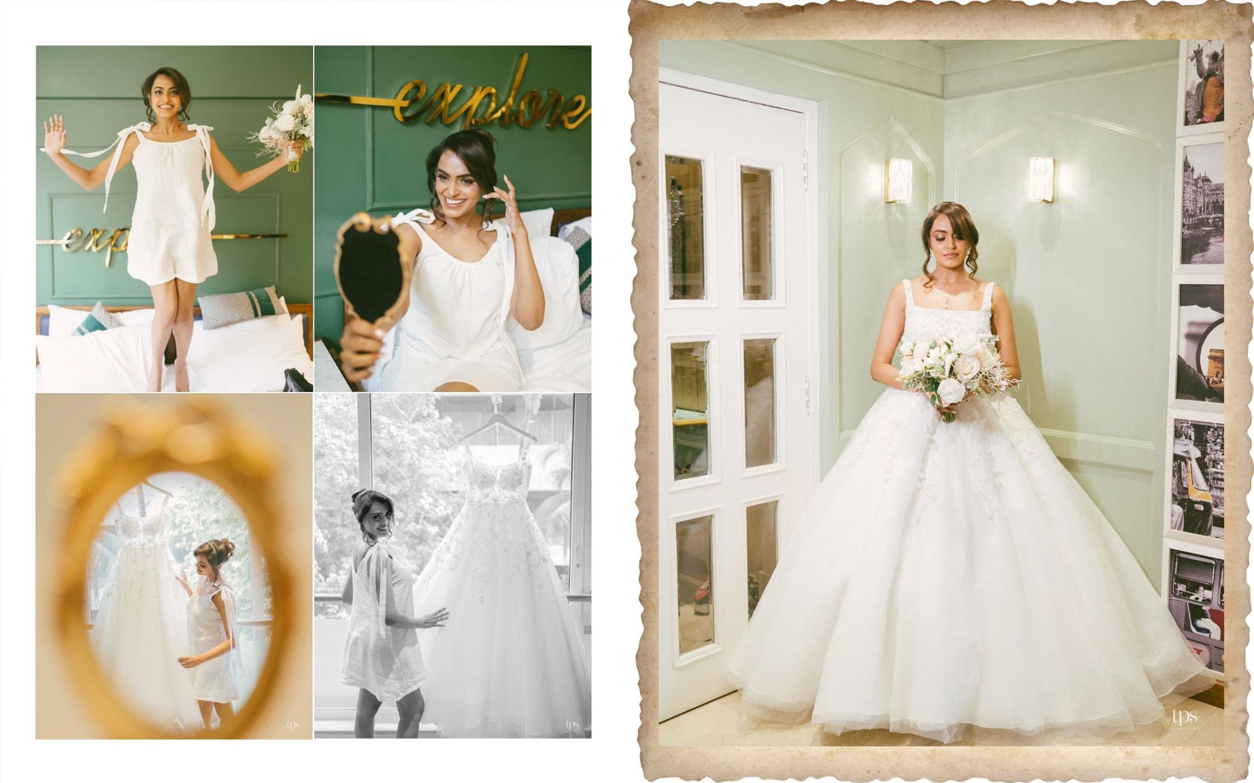 Stunning vintage & modern bridal style evolution collage, elegantly shot by a trusted wedding photographer near me in Mumbai.