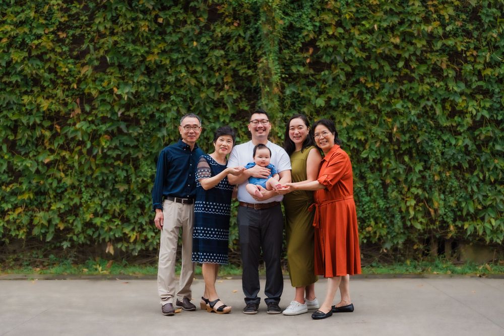 An extended family with a newborn baby at Huashan 1914 Creative Park in Taipei City.