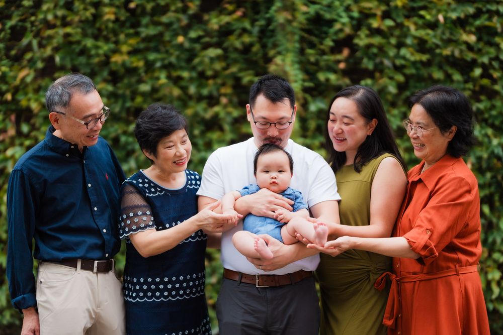An extended family with a newborn baby at Huashan 1914 Creative Park in Taipei City.