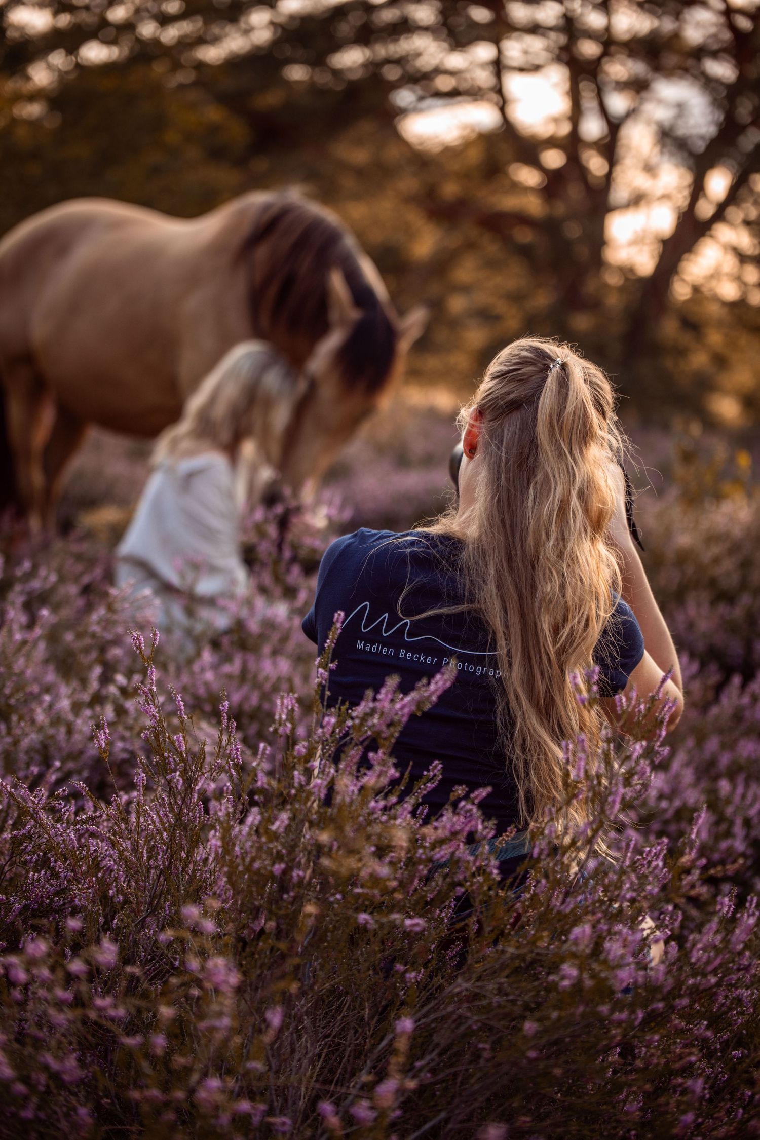 Madlen Becker fotografiert ein Pferd-Mensch-Team in der Heide
