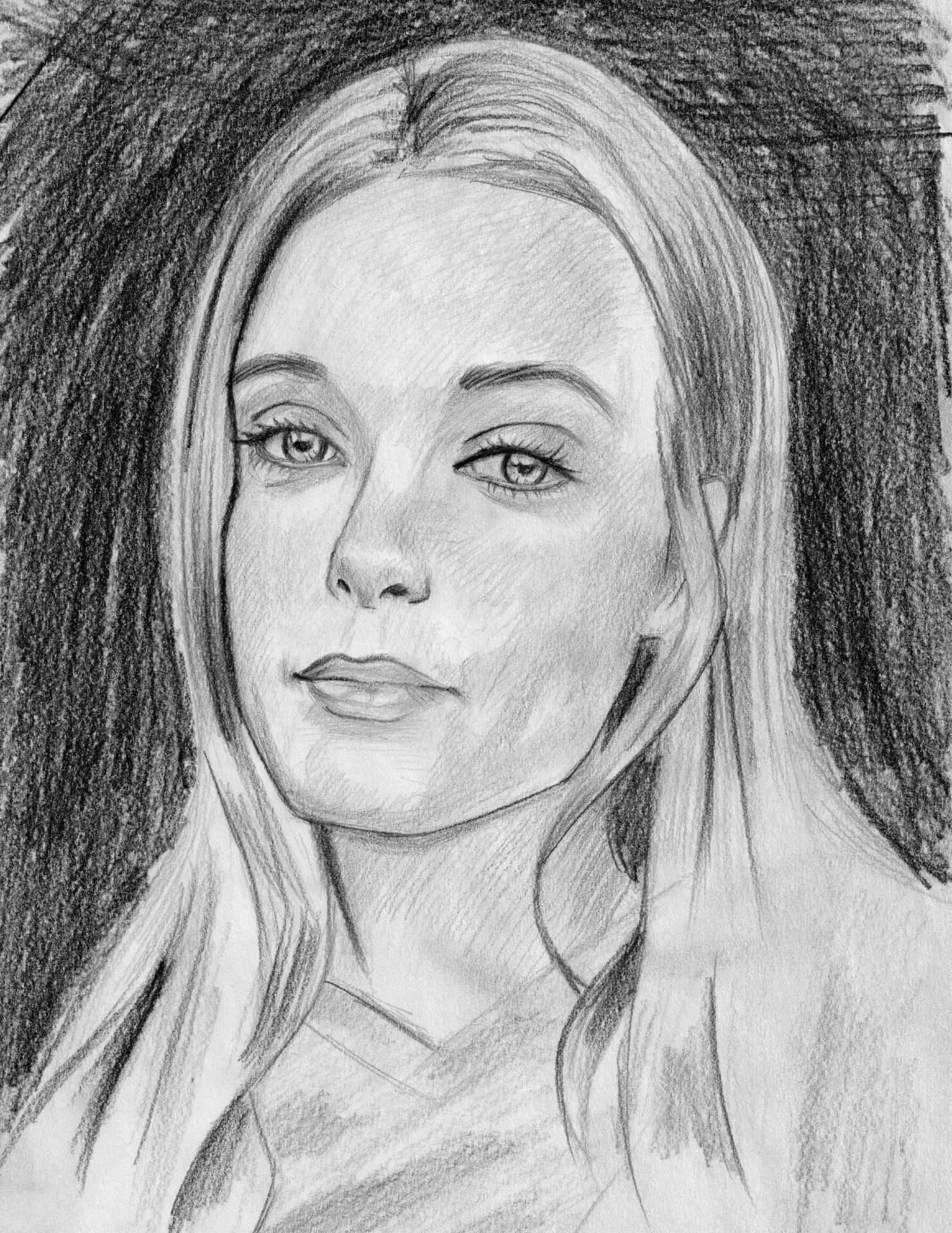 Pencil sketch portrait of a young blonde woman with soft facial features.