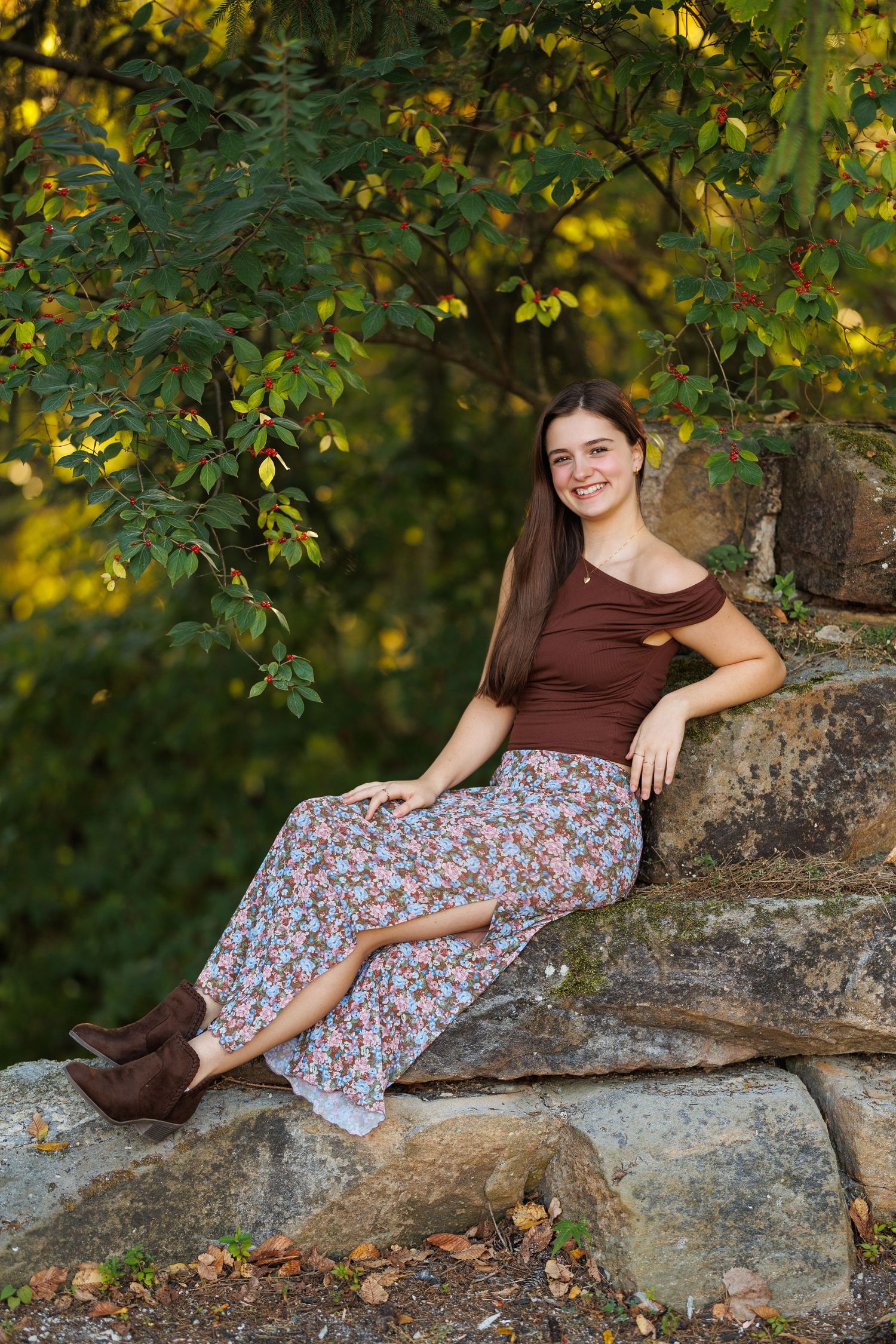 High school senior portrait captured by Tom Forrest Photography at the First and Main area in Hudson, Ohio.
