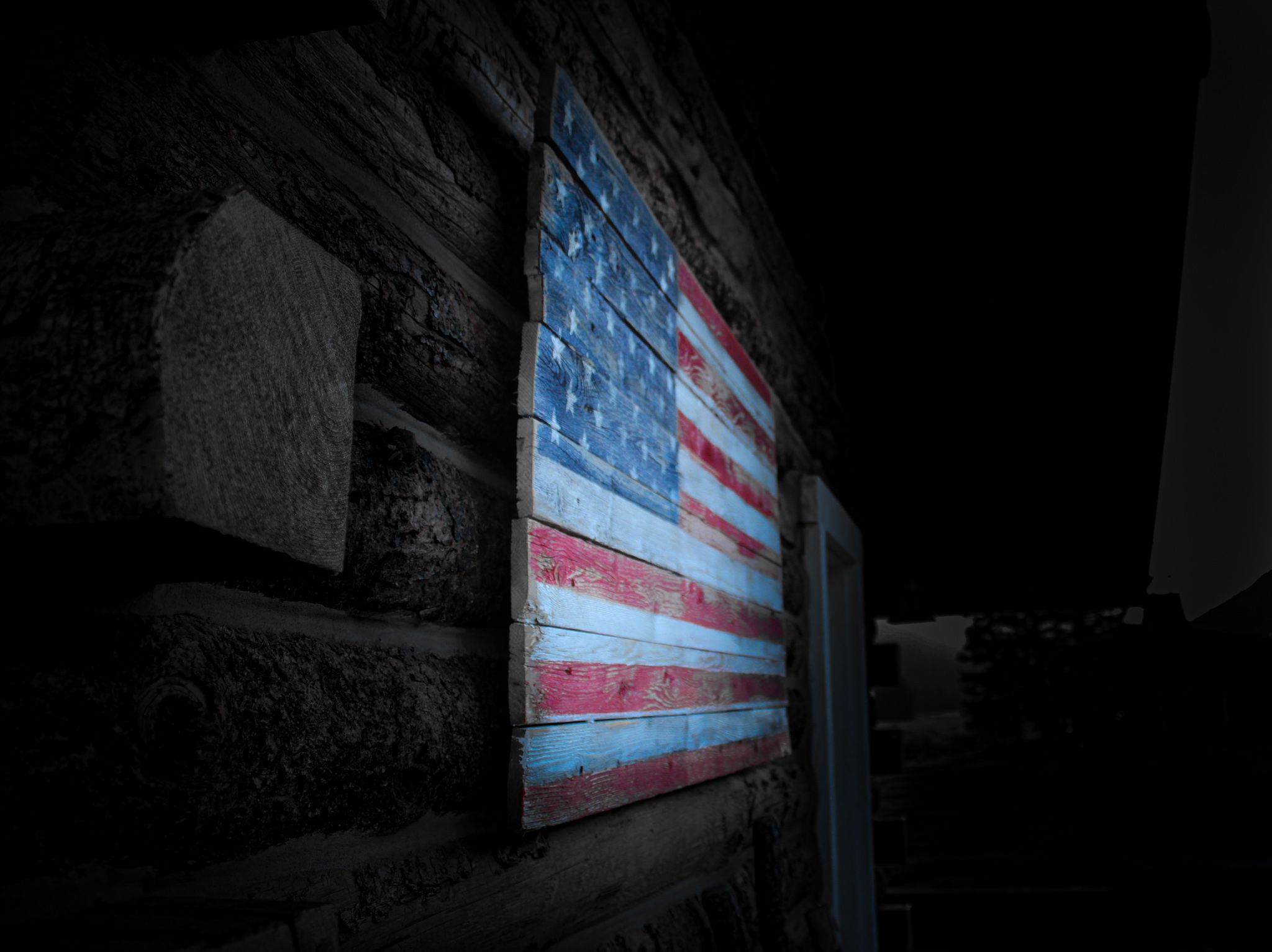 Dramatic wooden American flag