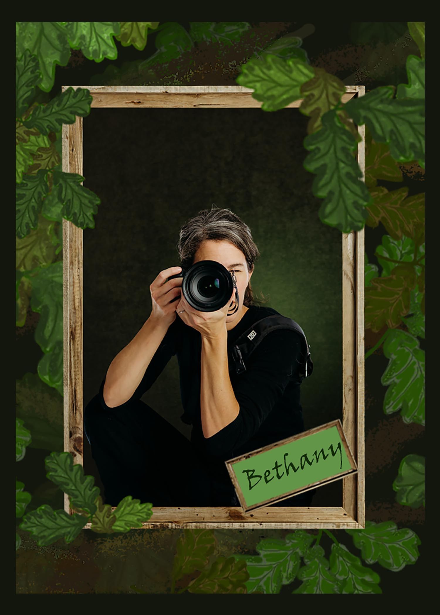 Portrait of someone with curly dark hair wearing glasses and a navy blue winter coat against a dark green background.
