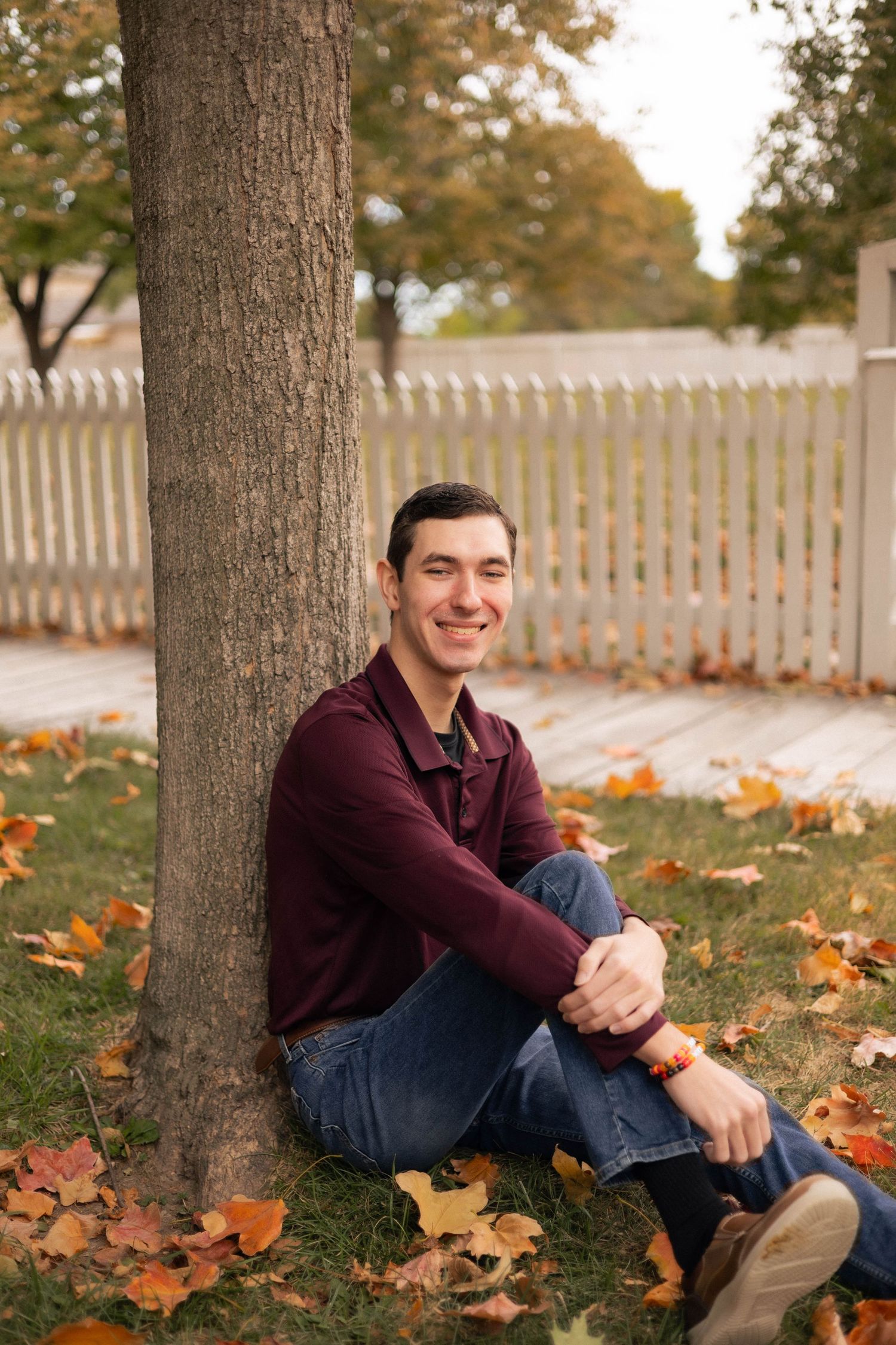 Outdoor, fall senior photos in downtown Springfield, Illinois