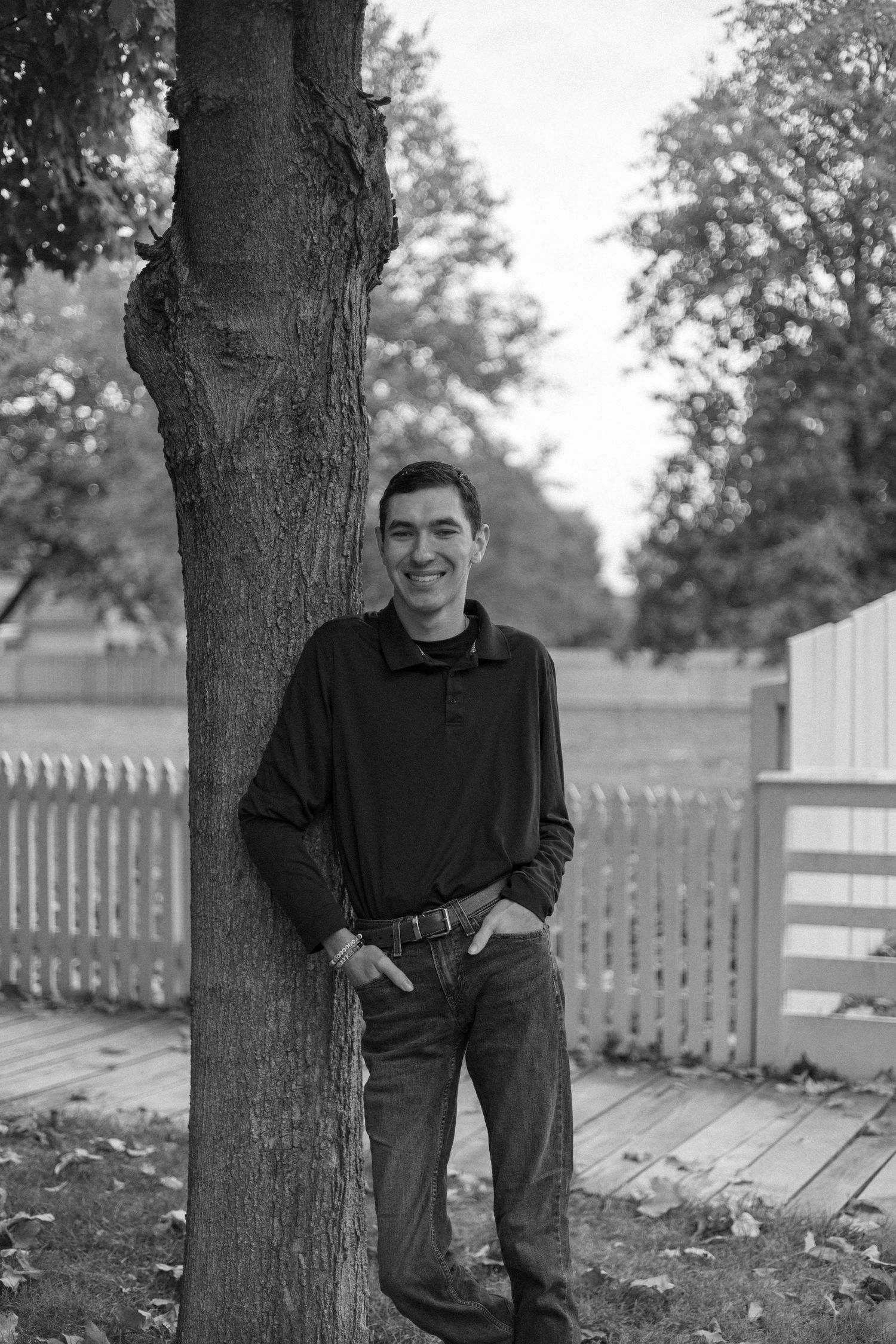 Outdoor, fall senior photos in downtown Springfield, Illinois