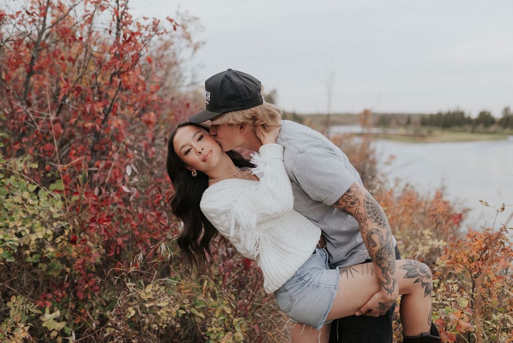 Fall engagement couple photographer near Red Deer Alberta, central Alberta