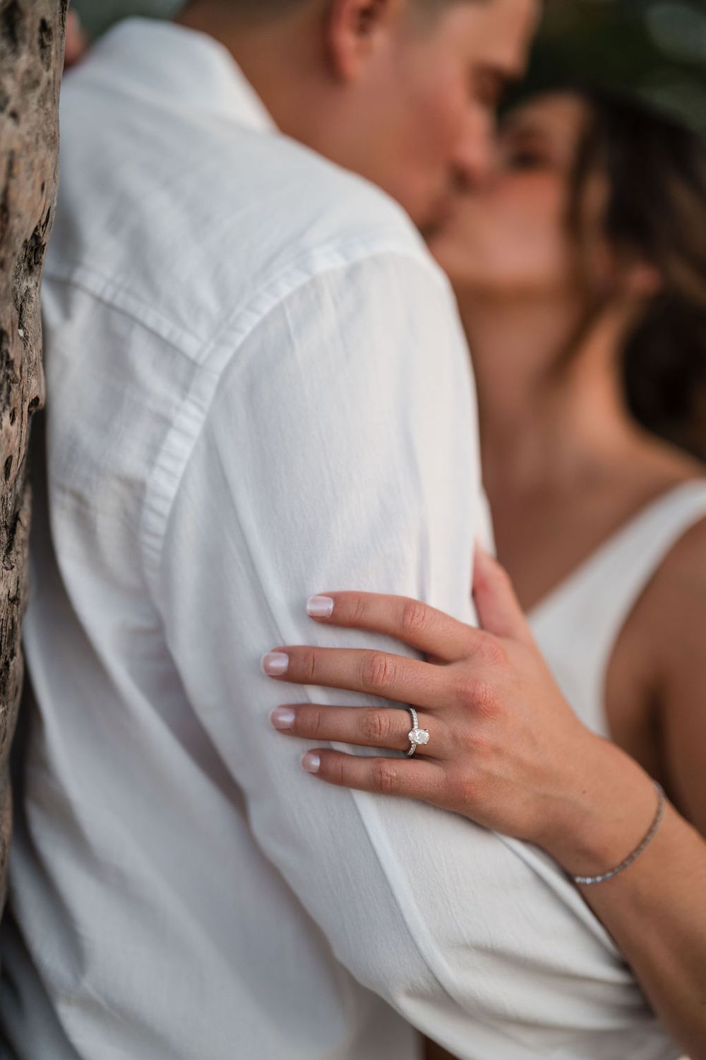 Close up of couple embracing during engagement session in San Juan Puerto Rico