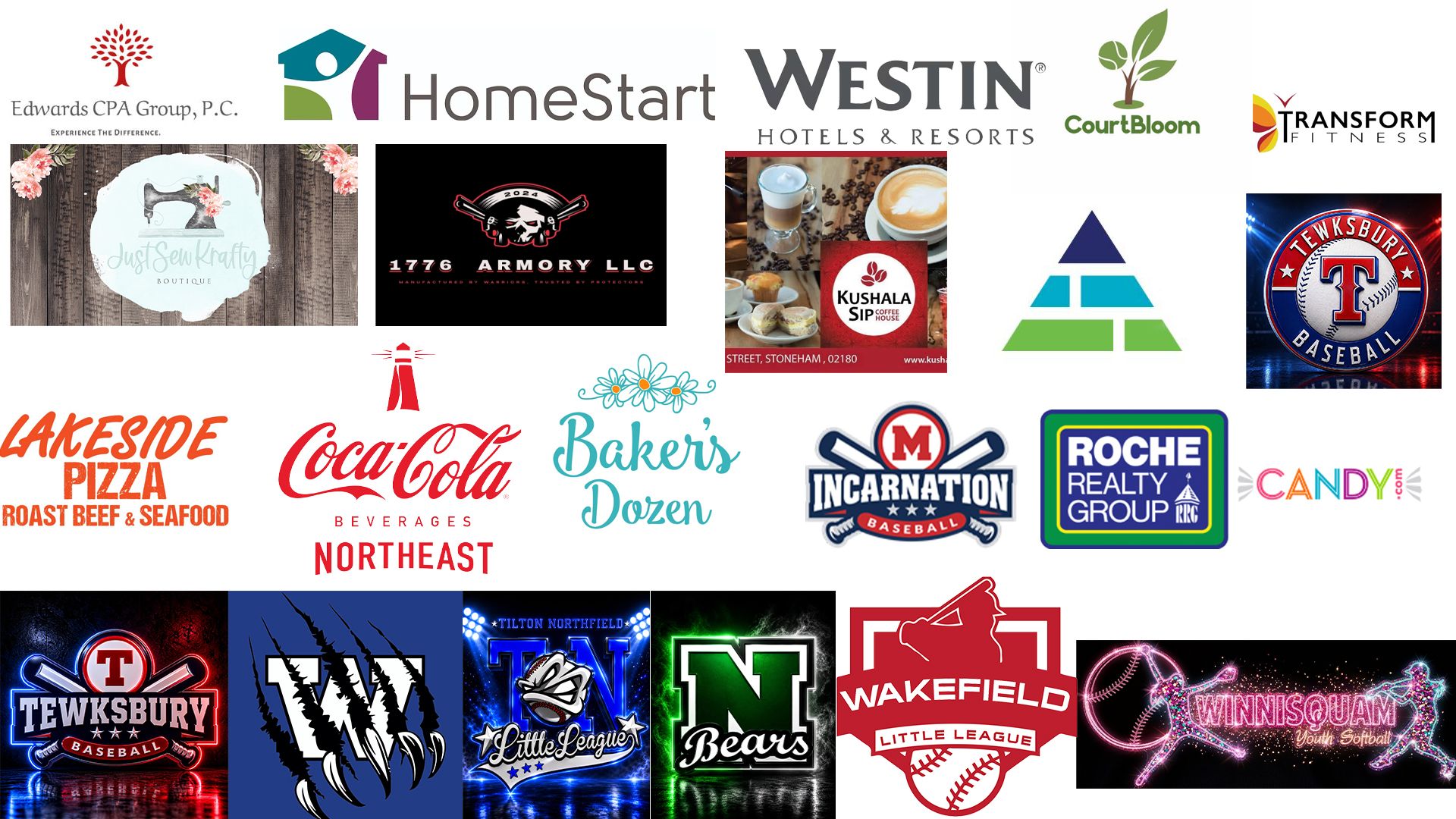 A horizontal row of business logos including HomeStart, Coca-Cola, Westin, and other company brands on a white background.