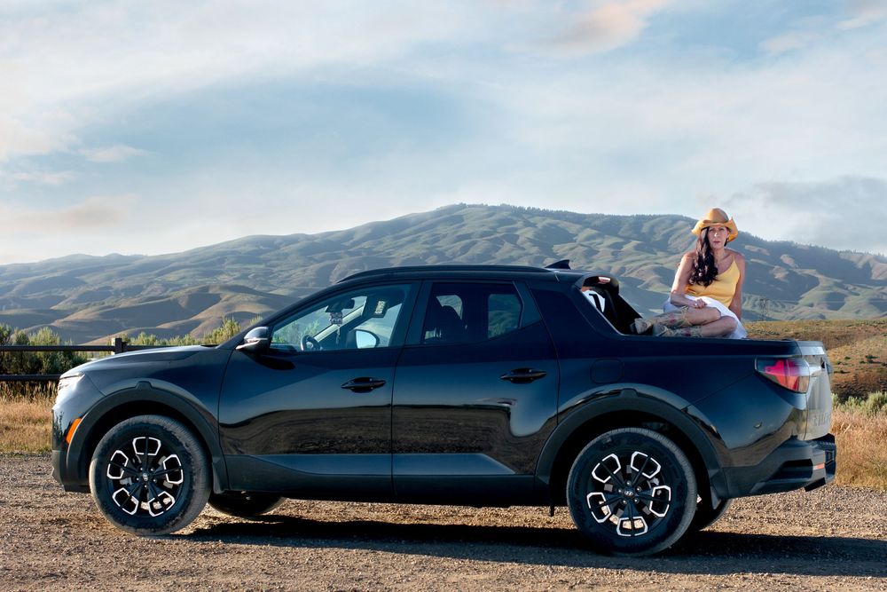 Sleek black sports car photographed against scenic mountain backdrop.