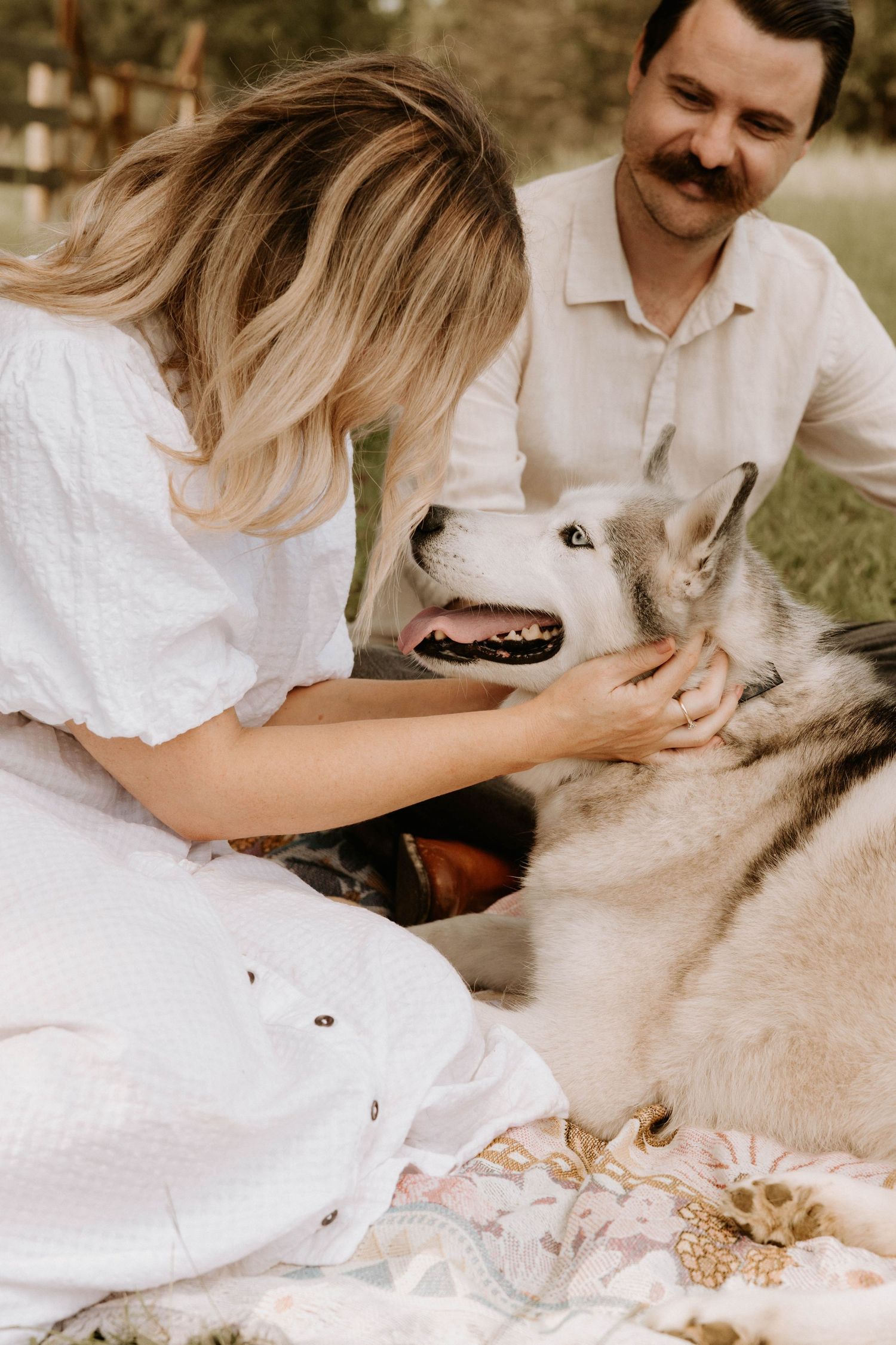 A person in black jacket hugging and holding a brown and white Australian Shepherd dog in a tender moment.