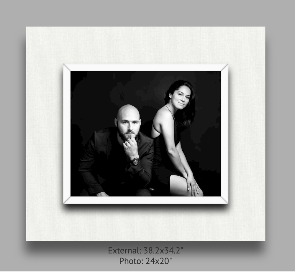 Handcrafted double-frame wall art with family portrait in Nashville studio.