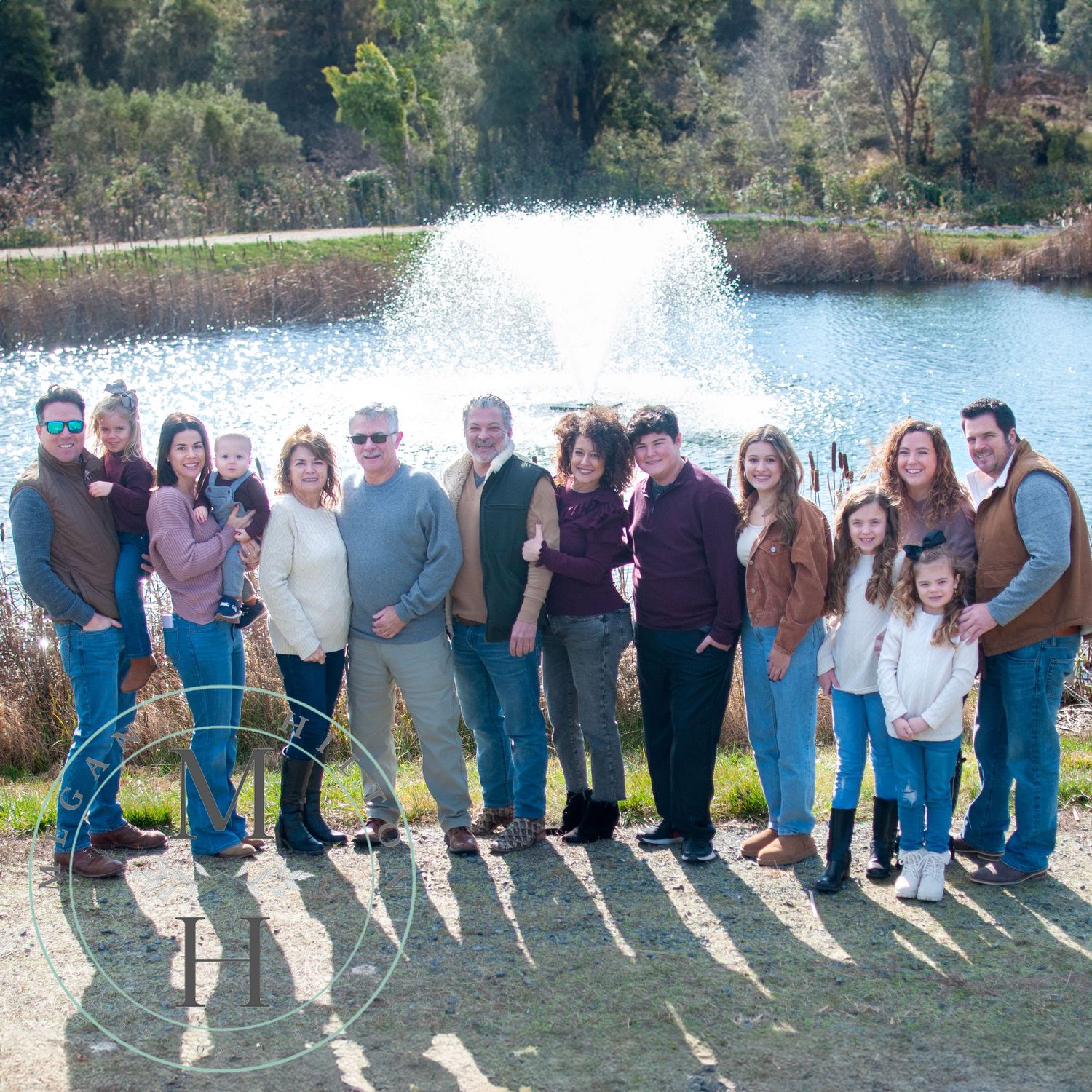 Extended family pose in a line photo