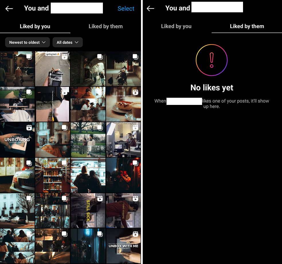 Side-by-side comparison of social media likes interface showing before and after states.