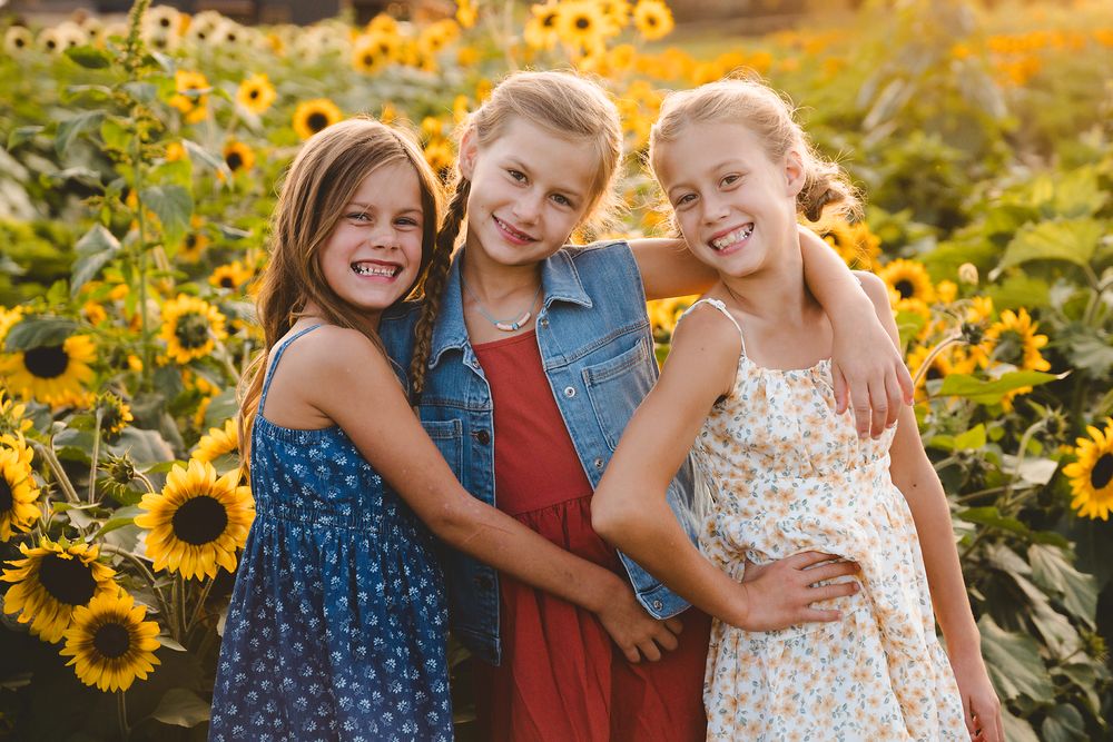 sisters, summer, sunflowers, West Michigan