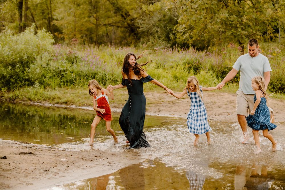 Family, summer, water, river, golden hour, West Michigan