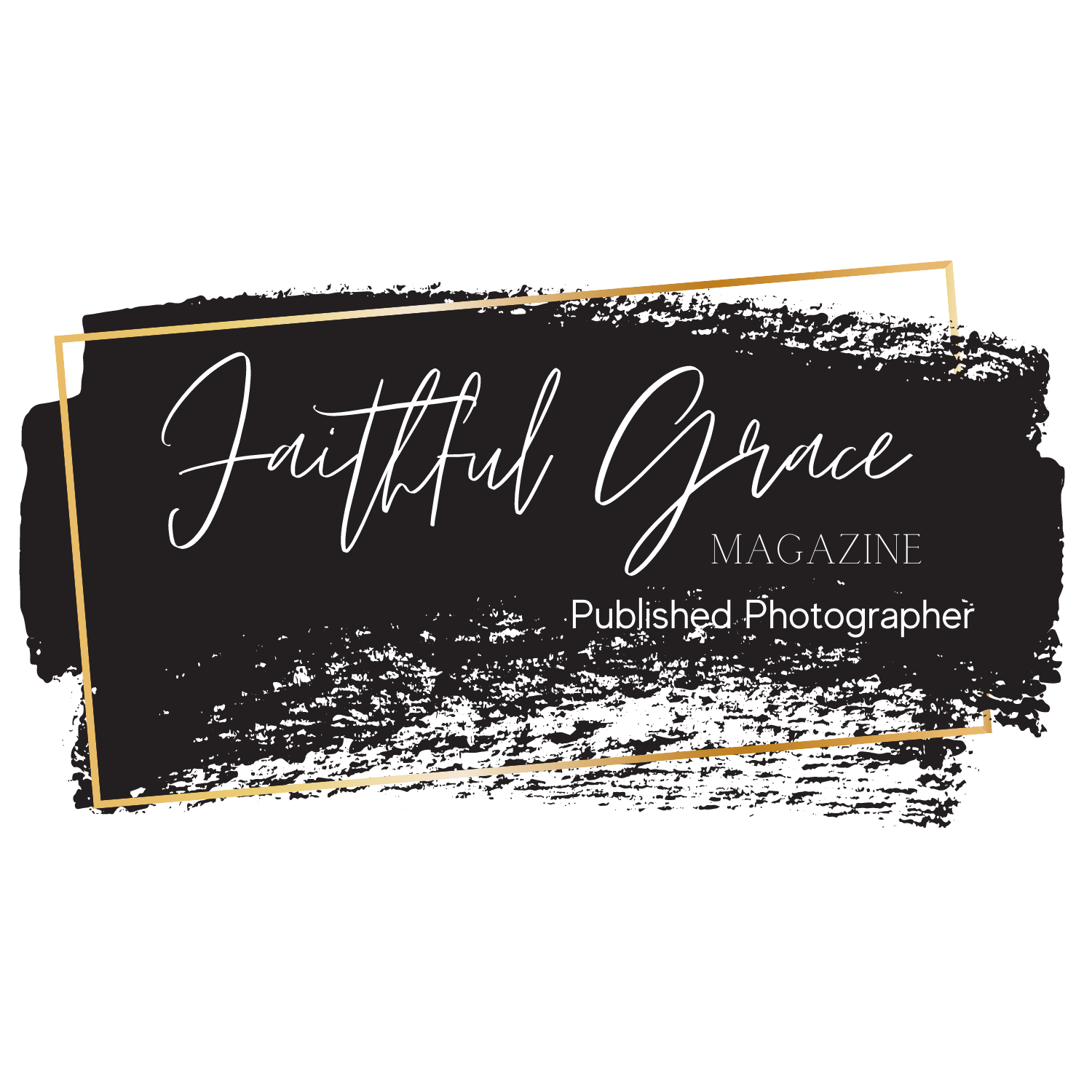 Black and gold elegant logo design for Faithful Grace Magazine with Published Photographer text in modern typography.