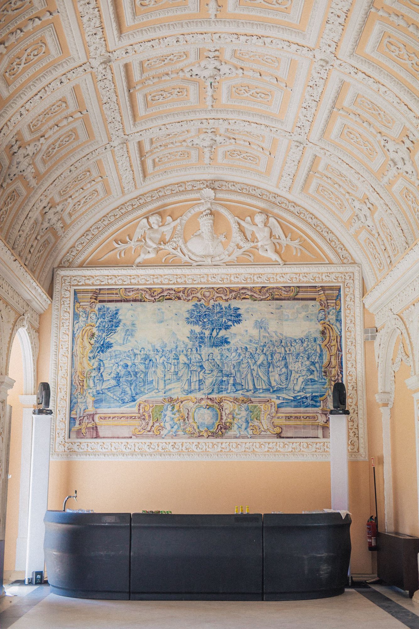 Historic 16th-century monastery hall at Penha Longa, an elegant Indian wedding venue in Portugal.