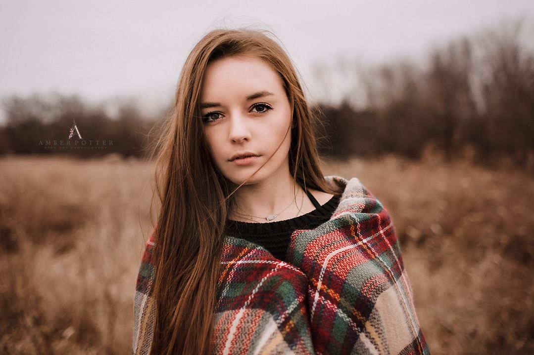 Fall senior portrait in open field during fall – Springfield Missouri senior photographer.