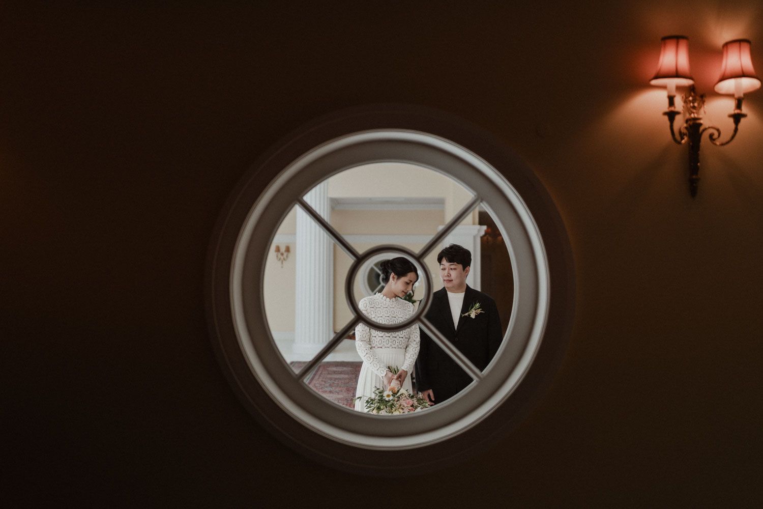 Wedding portrait of Sunny and Kim at The Yeatman Hotel, documentary style