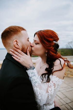 An intimate wedding kiss captured in a series of candid moments.