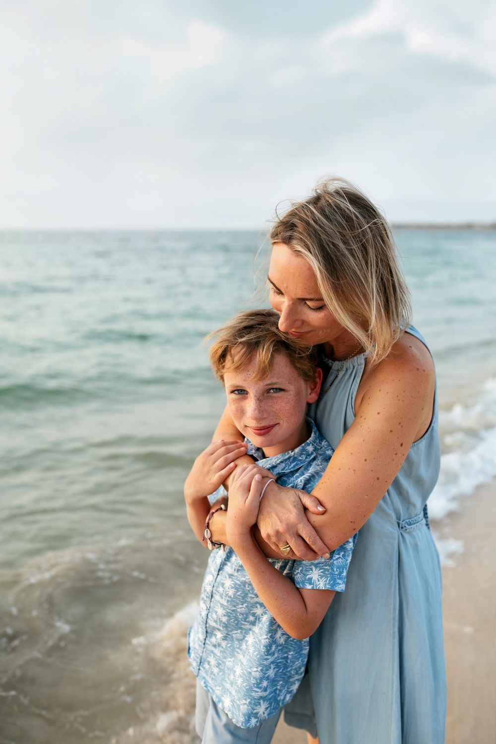 mom and son beach photos Dubai