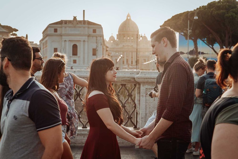 Sweet couple connection during an engagement shoot at Castel Sant’Angelo.