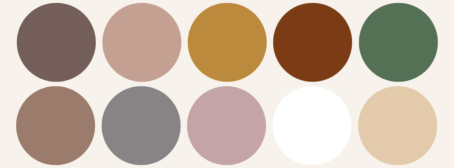 Earthy color palette featuring muted browns, sage green, and soft neutrals.