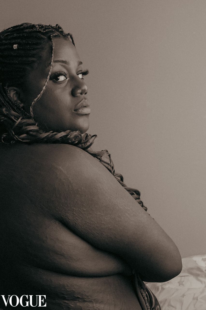 vogue, portrait black woman owning her skin, beautiful in her power, monochrome, natural light
