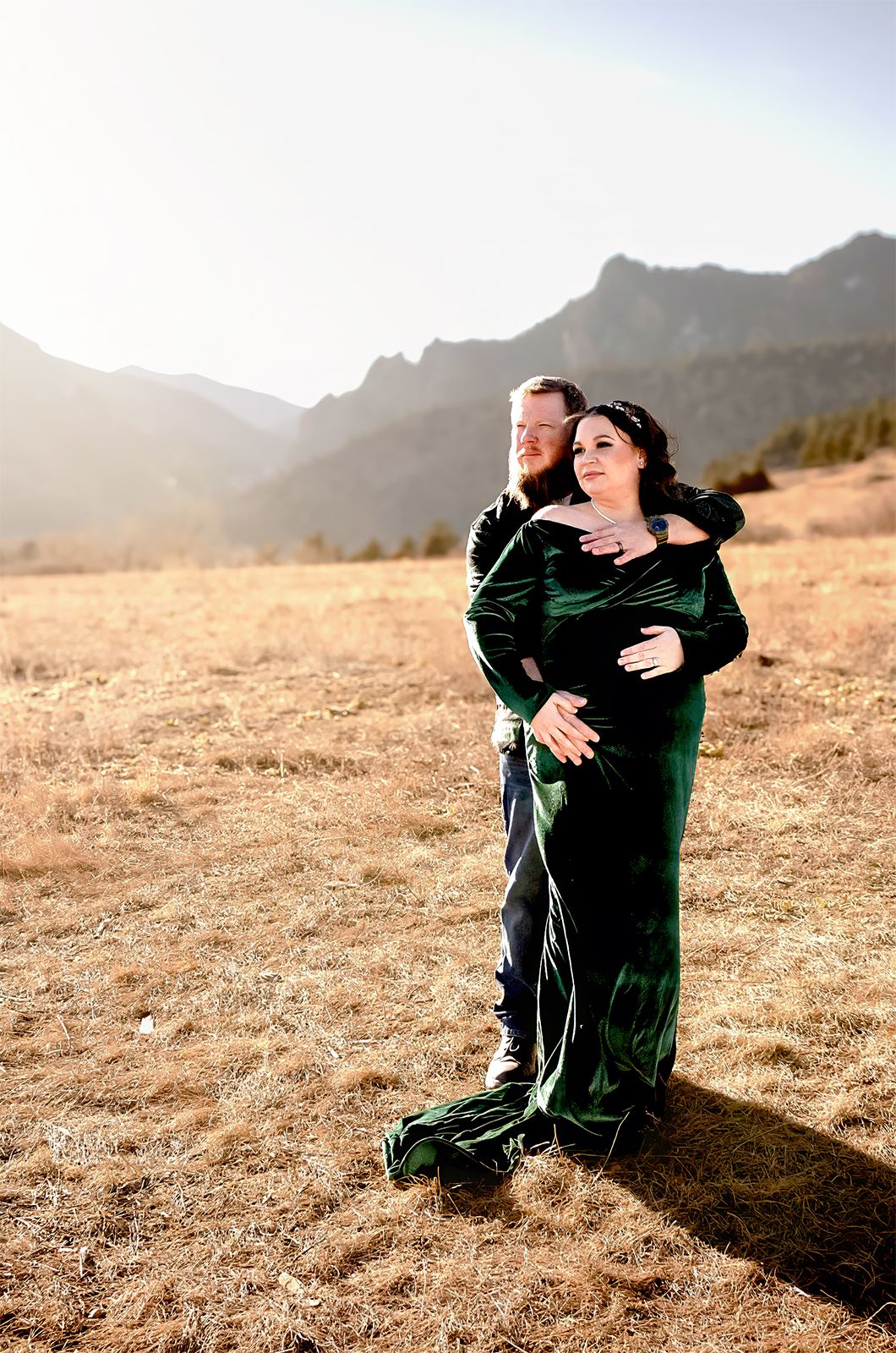 Denver maternity photography session at sunset golden hour in Eldorado Canyon, Colorado.