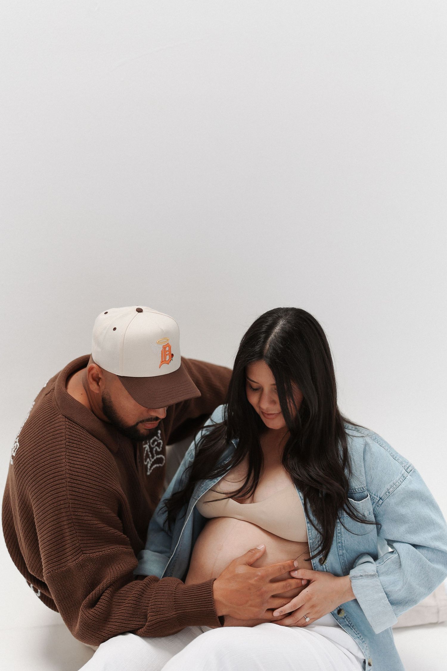 Orange County maternity photoshoot with husband in professional photography studio in LA