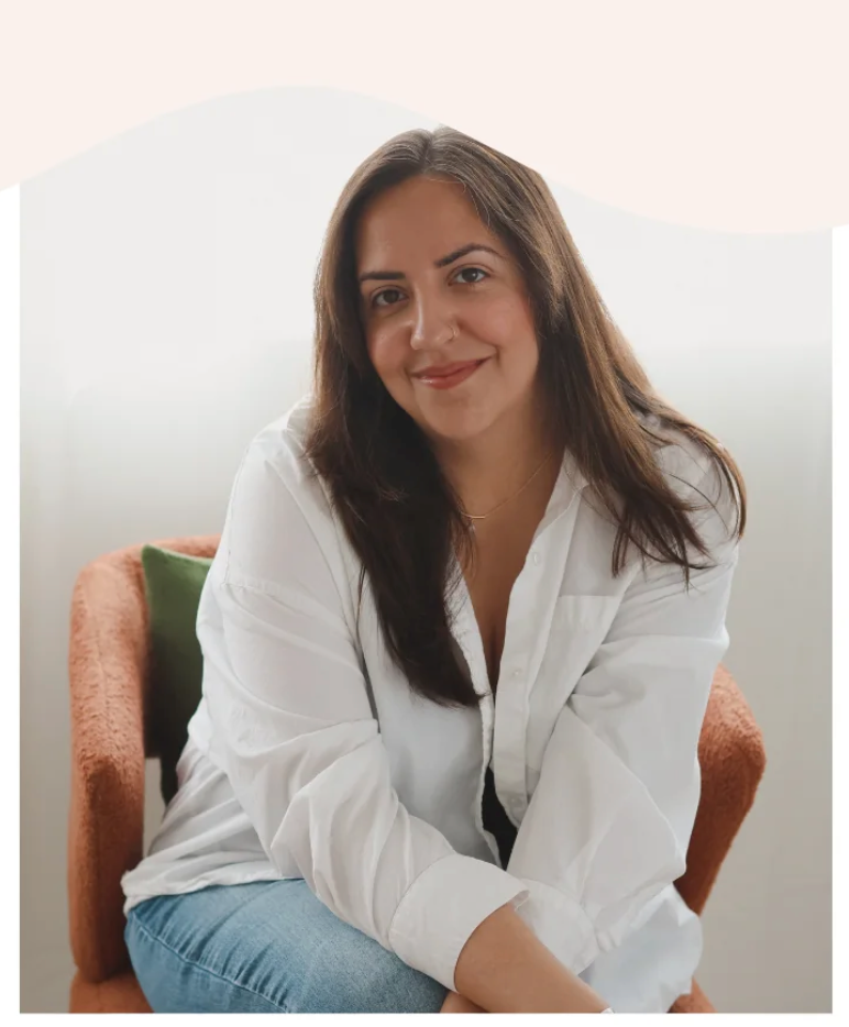 Four connected photos show someone in a white button-down shirt and jeans posing casually against a light background. Mandy from love, mandy