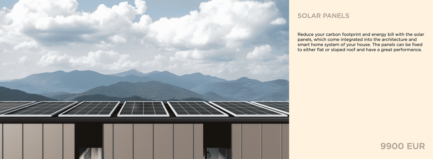 Architectural renderings show a series of modern home and building concepts against outdoor backgrounds.