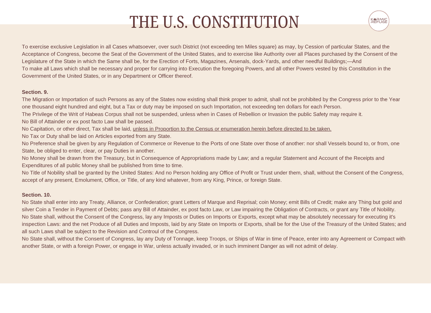 An old parchment document showing a section of the U.S. Constitution text with faded brown manuscript handwriting.