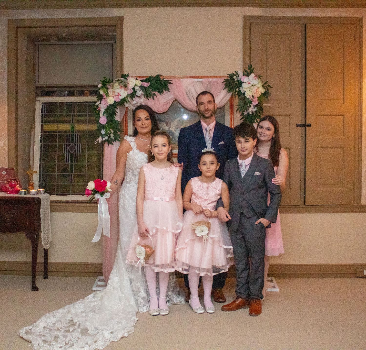 blended family, wedding, bride, groom, children, bridesmaid, flower girl, best man, ring bearer, Springtown Inn, Springtown PA