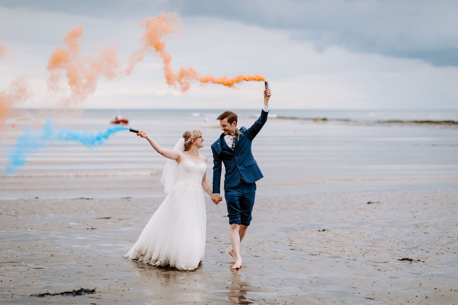 smoke bomb on the beach on your wedding, Robin Hood Bay