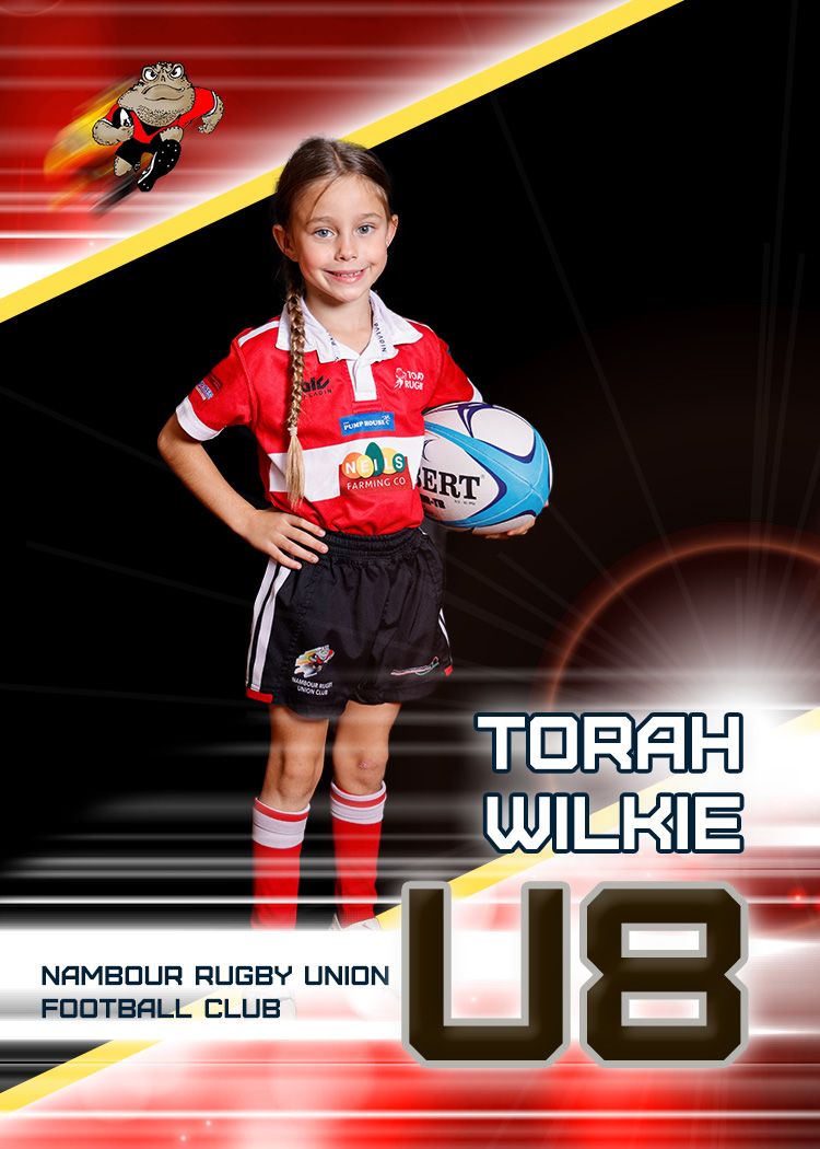 Individual team photo of rugby player taken by Sunshine Coast Sports Photographer, Rachel Wright in Player Trading Card style