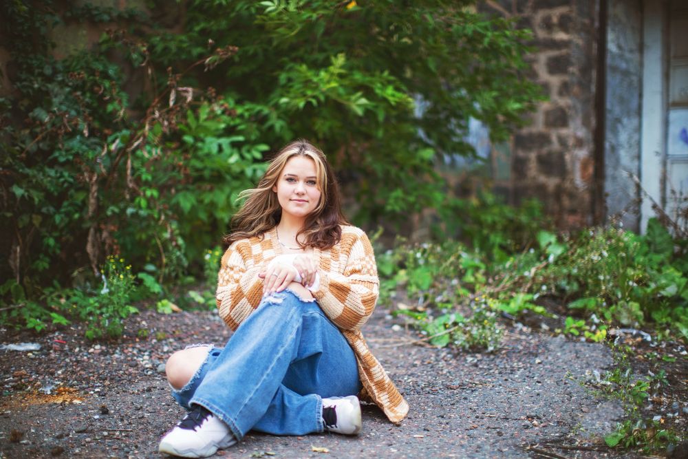 Senior portrait with industrial background in downtown Duluth