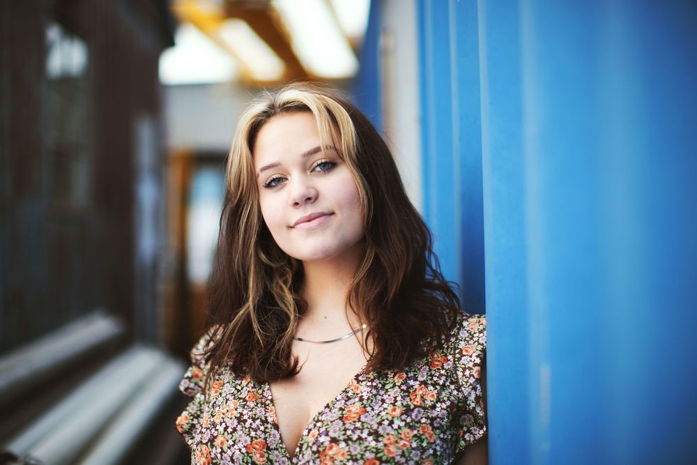 Senior portrait with industrial background in downtown Duluth