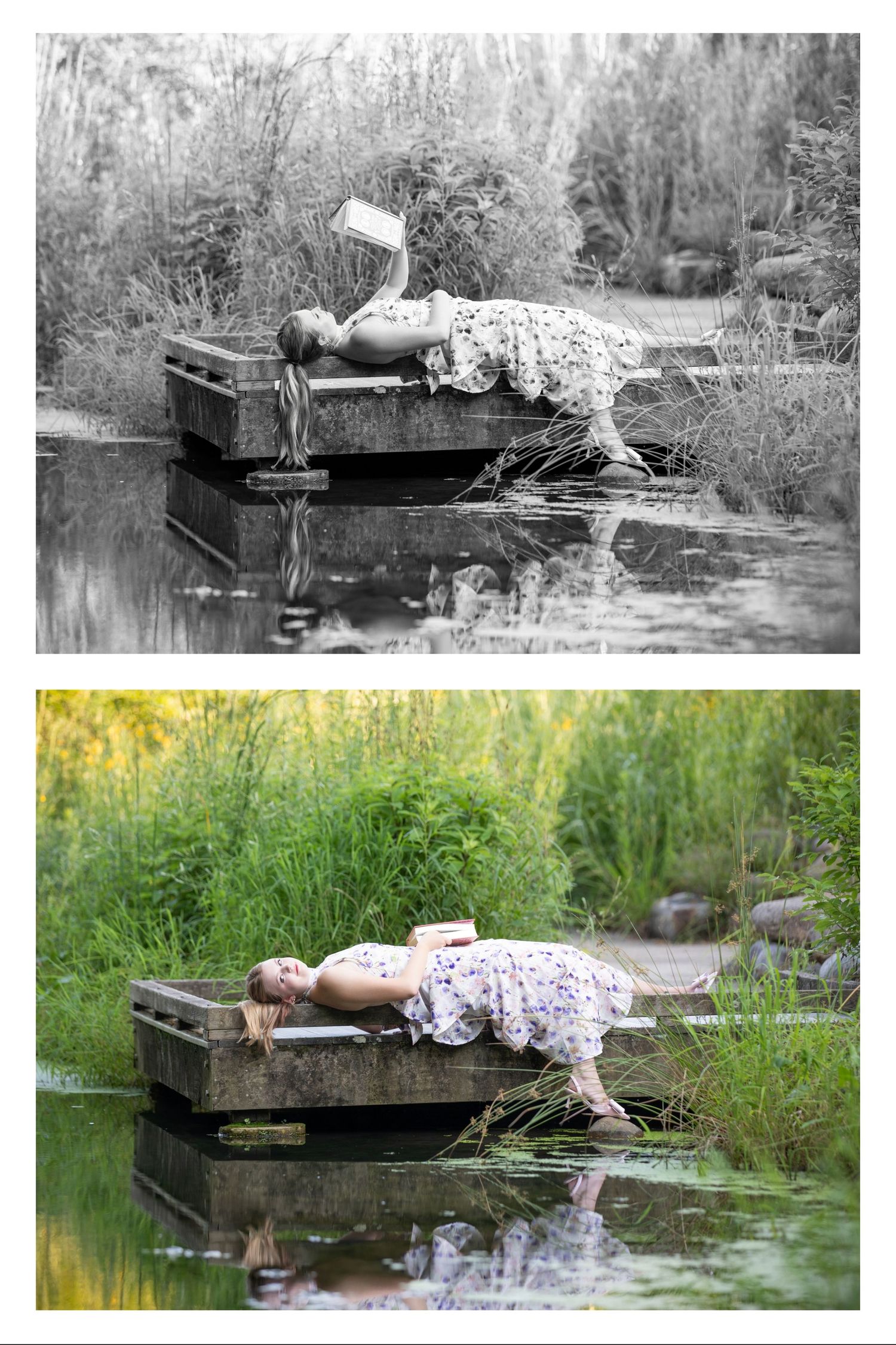 Olentangy senior pictures in Inniswoods.  Senior pictures in the park.  Senior pictures reading a book on a bench. Floral senior pictures.