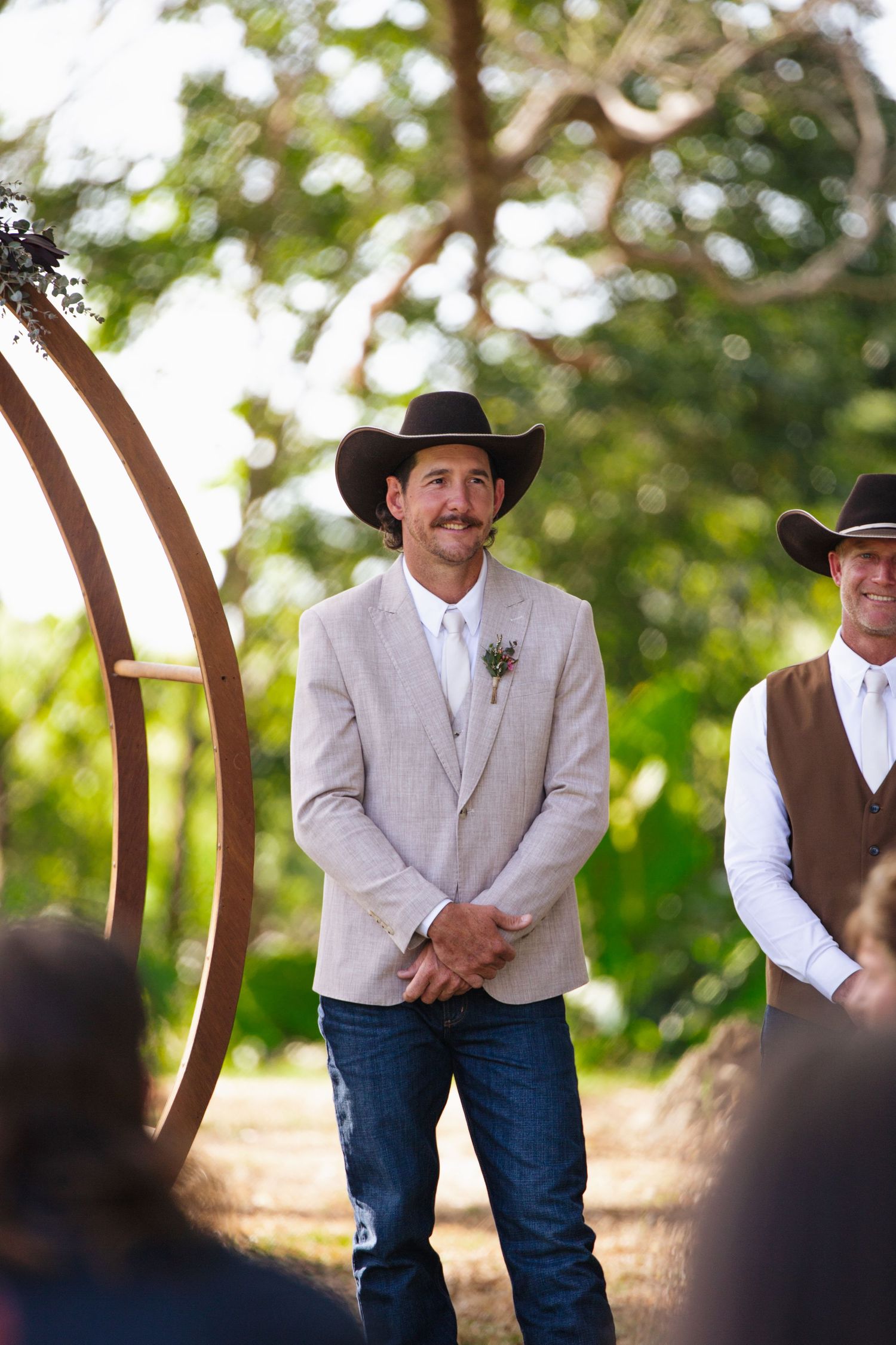 Groom waiting fro bride at ceremony of  country Port Douglas Wedding