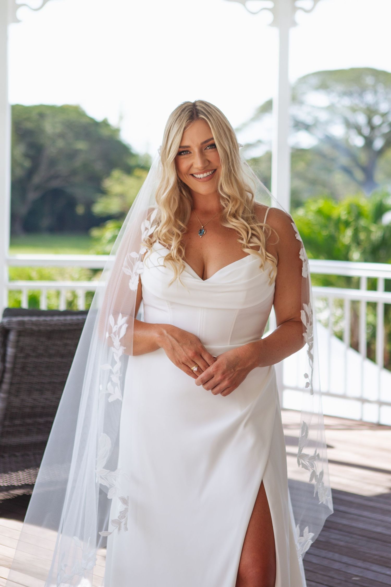 Bride smiling in wedding dress at Port Douglas Country Wedding