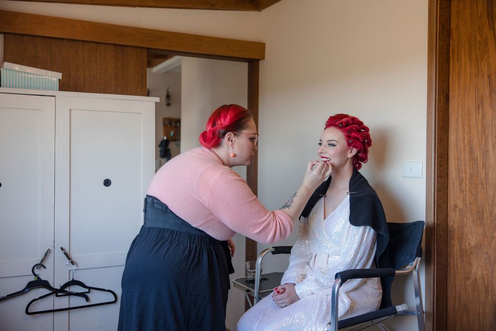 Relaxed wedding morning on a private rural property, unhurried and intimate. Bride getting her makeup done