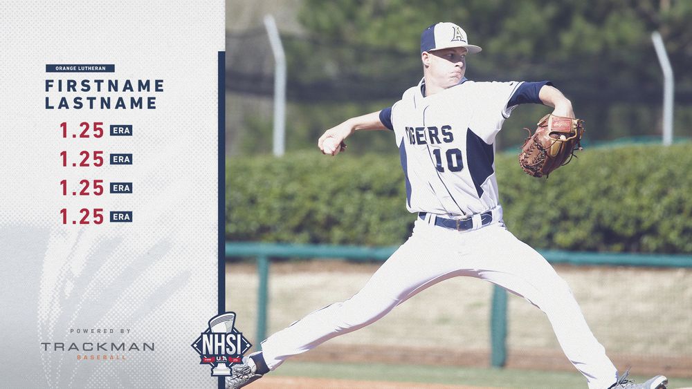 A Tigers pitcher throws a pitch with Trackman statistics displayed in an NHSI baseball graphic.