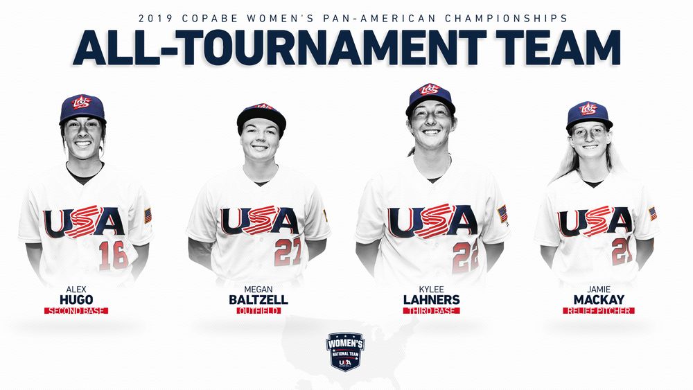 2019 COPABE Women's Pan-American Championships All-Tournament Team featuring four USA Baseball players.