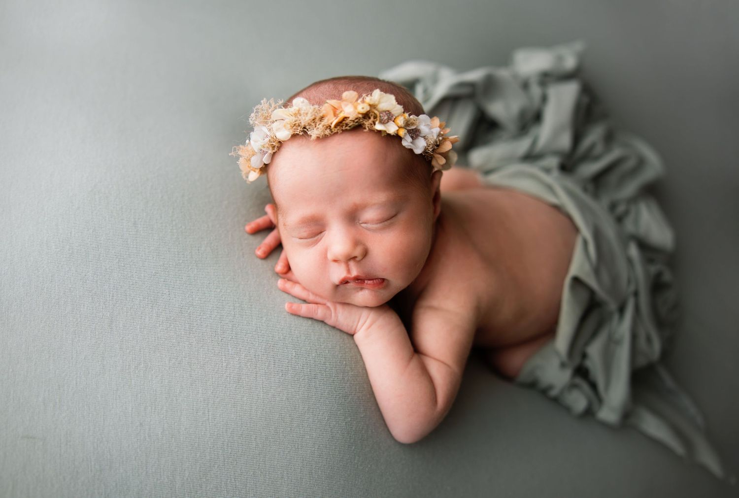 Angelic sleeping pose. Newborn profile portrait. Arkansas Newborn Photographer.